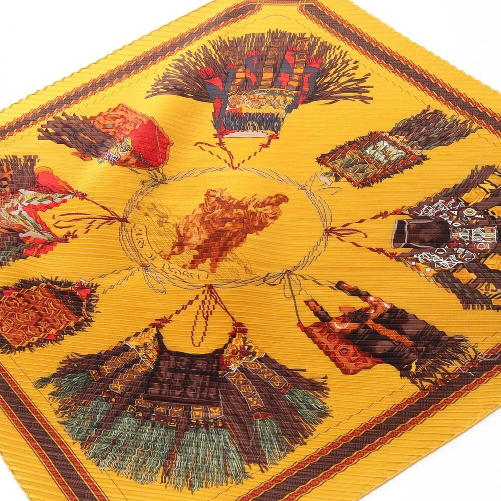 Hermes Carre Plissé Cuirs du Desert Scarf/Muffler, Silk, Women's, Brown/Multi...